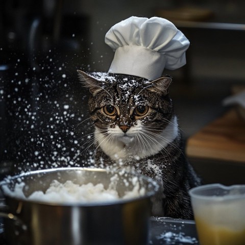 Cooking Cat in the Kitchen with Utensils