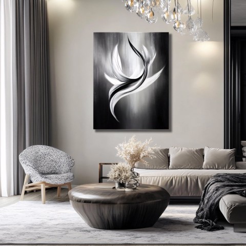 Silver Frame Canvas in Modern Monochrome Interior