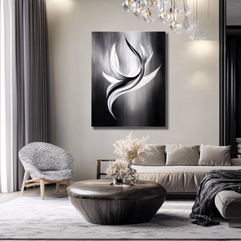 Silver Frame Canvas in Modern Monochrome Living Space