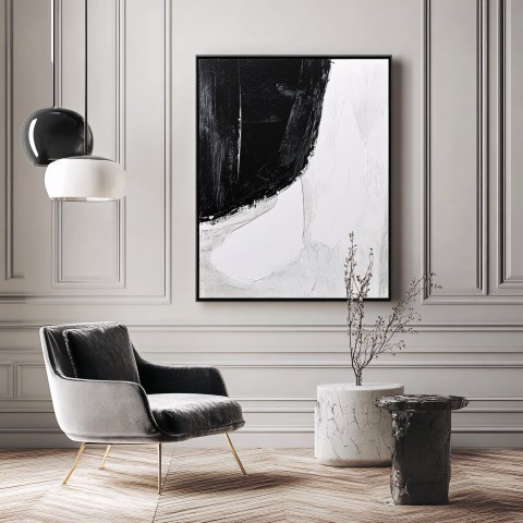 Elegant Monochrome Interior with Silver Frame Canvas