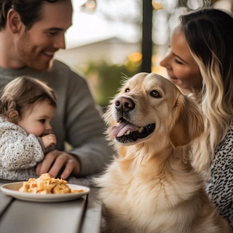 Dog Eating Beside Owner in a Comfortable Home Setting