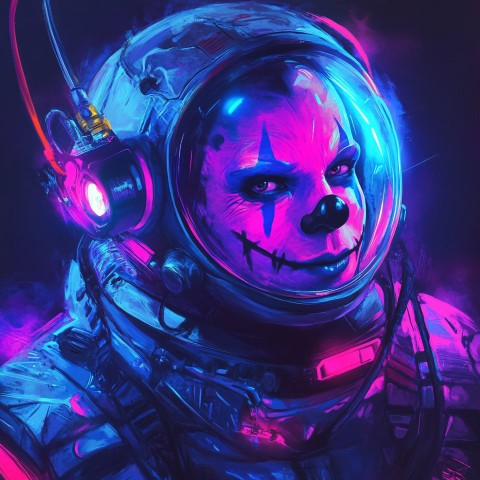 Futuristic Clown Portrait with Neon Lights and Spacesuit