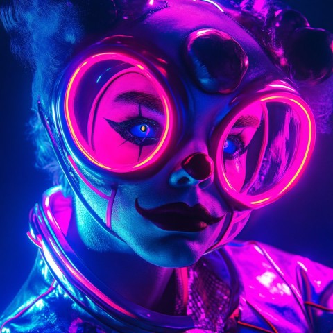 Futuristic Clown Portrait with Neon Accents and Spacesuit