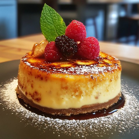 Golden Caramel Crème Brûlée Cheesecake with Sugar Topping