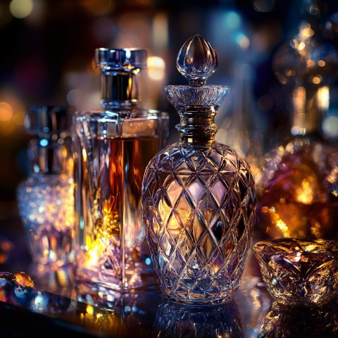 Luxury Perfume Bottles Displayed with Soft Elegant Lighting