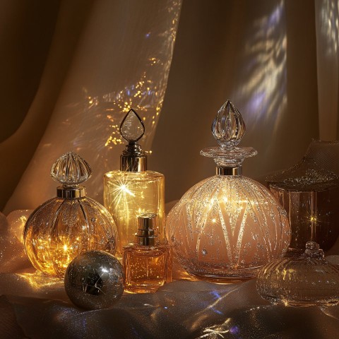 Perfume Bottles with Luxurious Props and Lighting