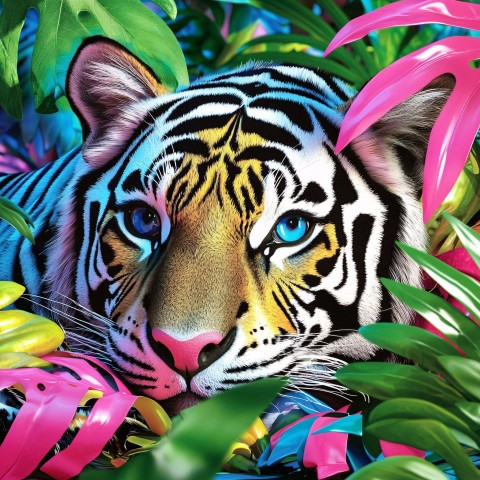 Chrome Metallic Tiger in Lush Jungle Scene