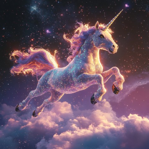 Flying Unicorn with Glitter in Space Illustration