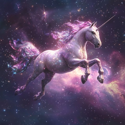 Flying Unicorn in Glittery Space Illustration