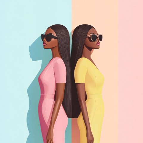 Fashionable Women in Pastel Dresses with Sunglasses