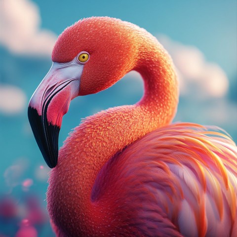 Pink Flamingo in a Burst of Hyperrealistic Colors