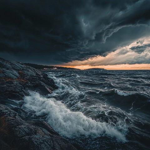 Stormy Sea at West Coast of Sweden Cinematic View