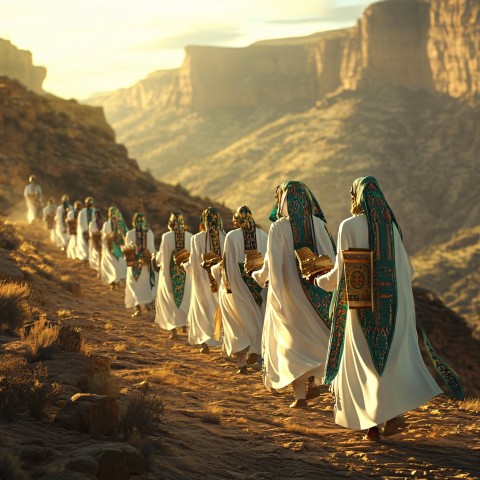 Ethiopian Figures in Embroidered Clothing Walking in Unity