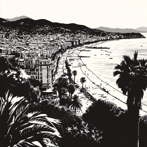 Minimalist Vintage Illustration of Nice City in Black and White