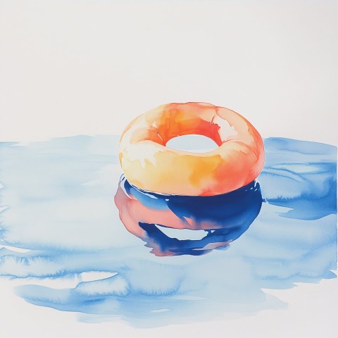 Peach Floating on Water in Light Watercolor Art