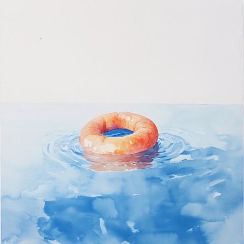 Peach Floating in Water Ring Watercolor Painting