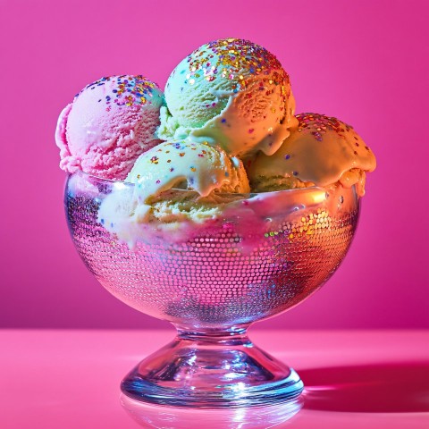 Disco Ball Bowl with Rainbow Ice Cream Advertisement