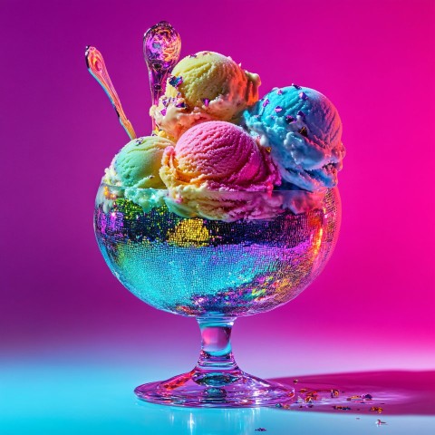 Rainbow Ice Cream in Disco Ball Bowl Photography