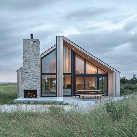 Scandinavian House with Gable Roofs in Coastal Dunes