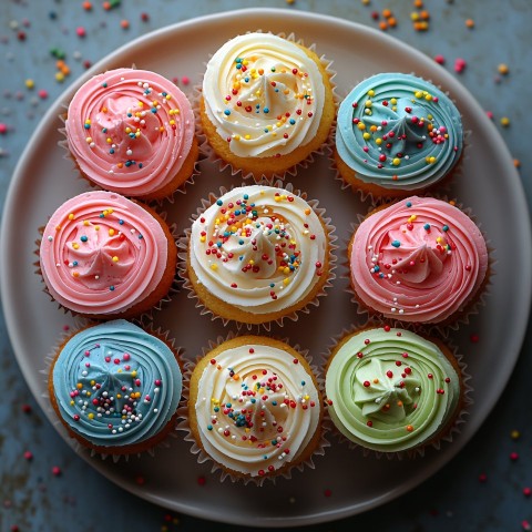 Pastel Cupcakes with Frosting and Sprinkles