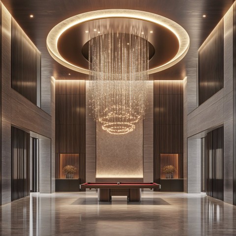 Luxurious Lobby with Pool Table and Grand Chandelier