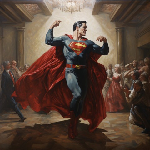 Superman Dancing Gracefully in an Ornate Ballroom