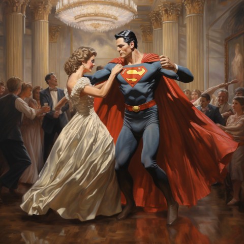 Superman Dancing Elegantly in a Grand Ballroom