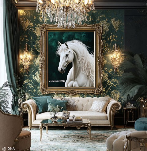 Elegant Living Room with White Horse Painting Decor