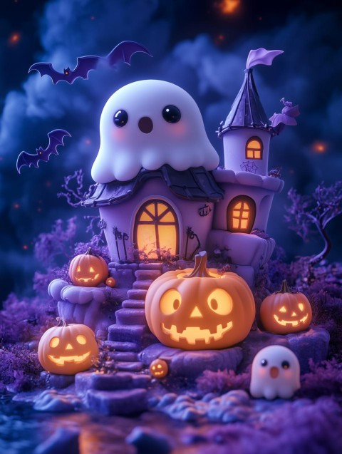 Cute Halloween Cartoon with Pot and Pumpkin