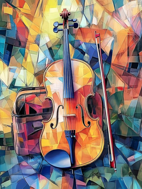 Abstract Violin and Bow in Artistic Composition