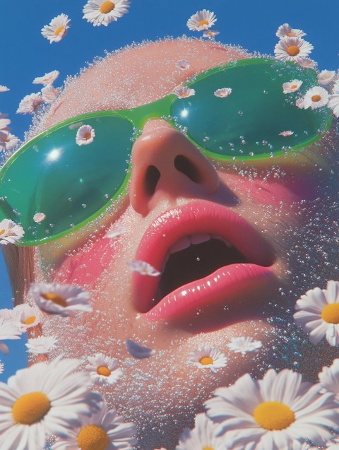 Close-Up Illustration of Face with Daisies