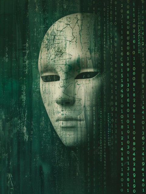 Floating Mask Against Matrix Background