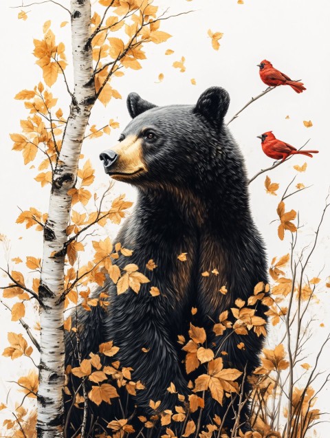 "Black Bear with Birch and Aspen Harmony"