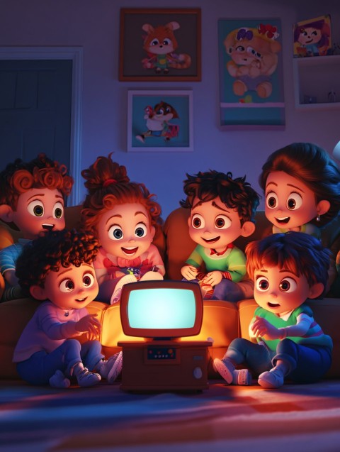 Adorable Kids Watching TV in a Warm Living Room