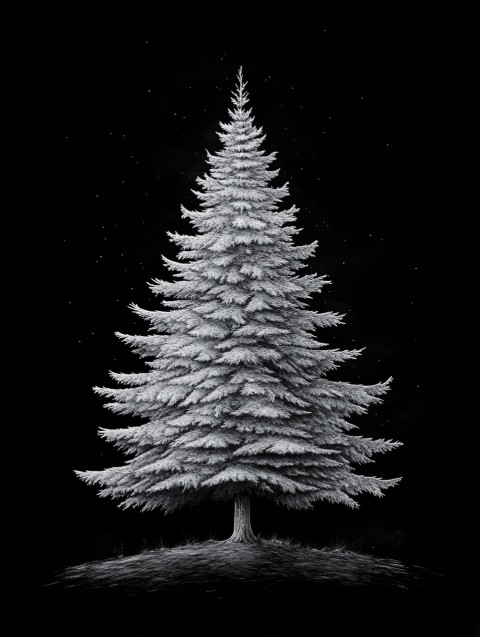 Minimalist Christmas Tree in White Line Art