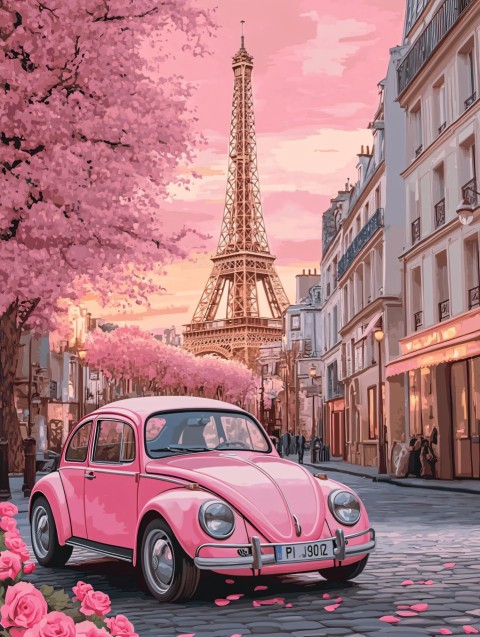 Parisian Scene with Pink Beetle and Roses