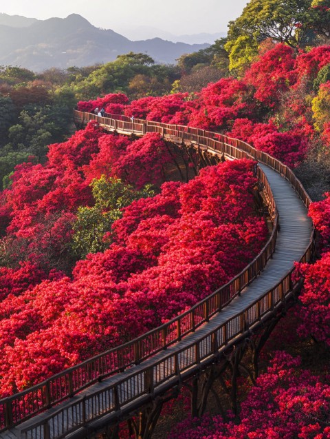 Azaleas Blooming on Hongshan Mountain