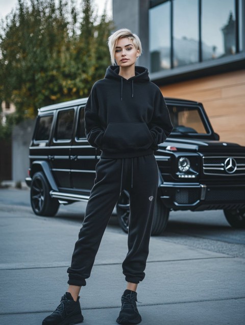 Blonde Woman in Front of Mercedes G-Wagon