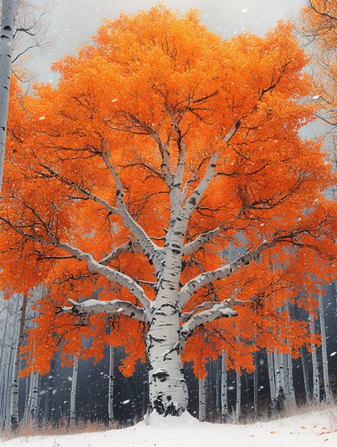 Autumn Leaves on Aspen Trees in Winter