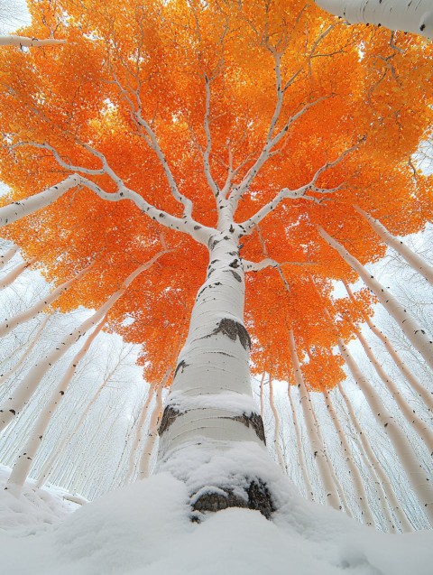 Aspen Leaves in Winter Forest Landscape