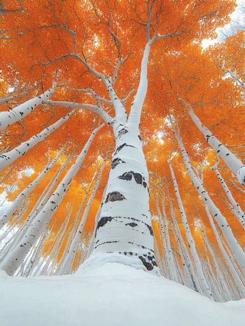 Autumn Aspen Leaves in a Winter Wonderland