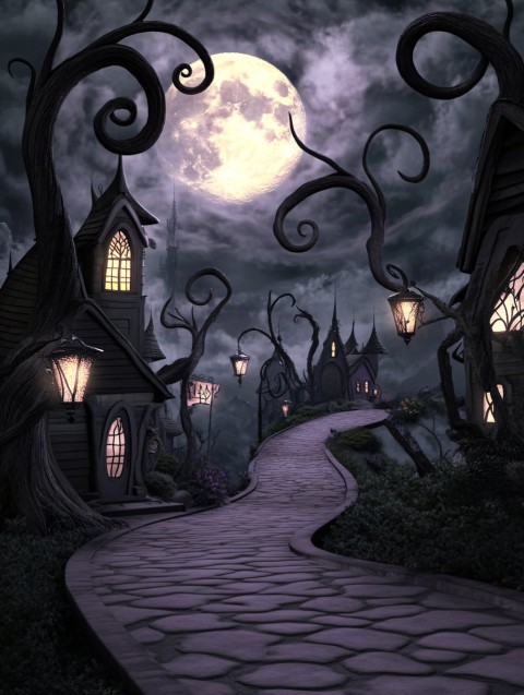 Dark Whimsical Tim Burton-Inspired Fantastical Scene