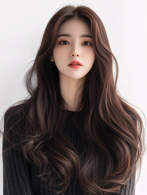 Korean Autumn Winter Fashion with Natural Brown Hair