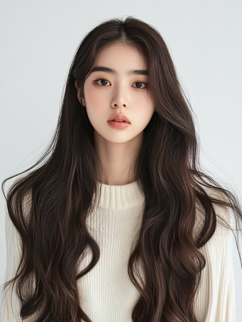 Korean Autumn Winter Fashion with French Long Brown Hair