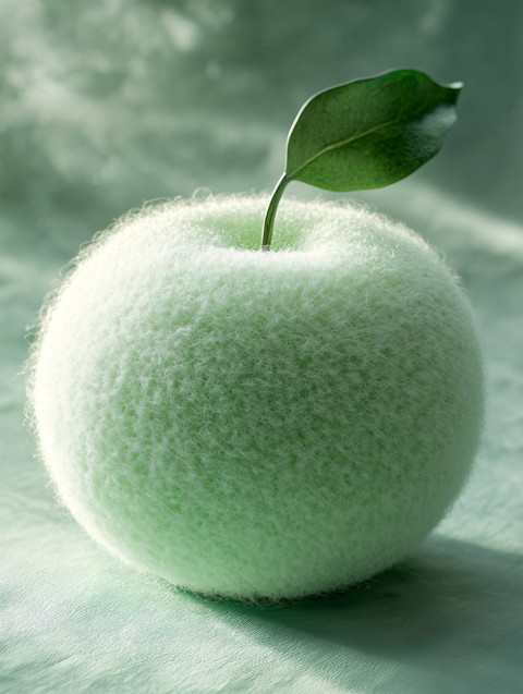 Soft Pastel Green Fuzzy Apple High-Definition Image