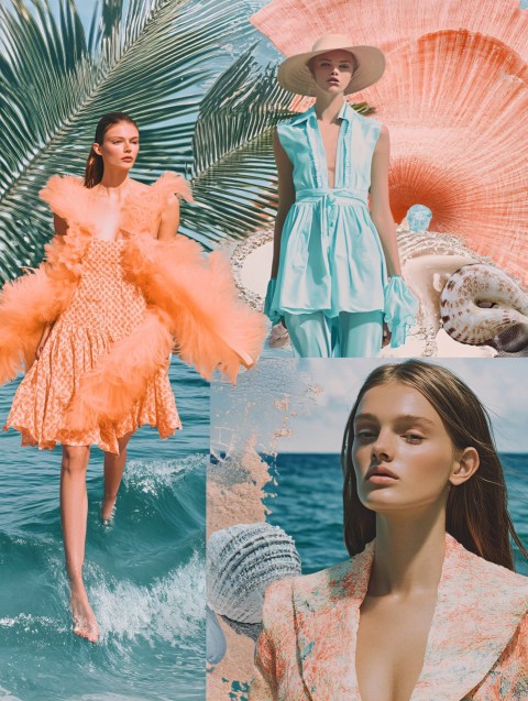 Summer Resort Fashion Moodboard with Tropical Aqua and Coral