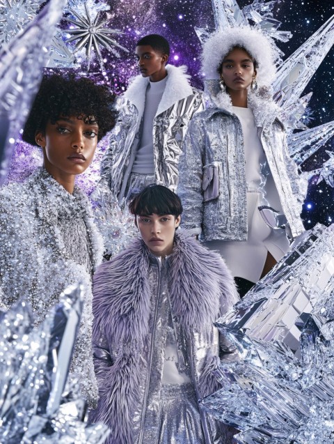 Futuristic Winter Fashion Moodboard with Silver and Cosmic Elements