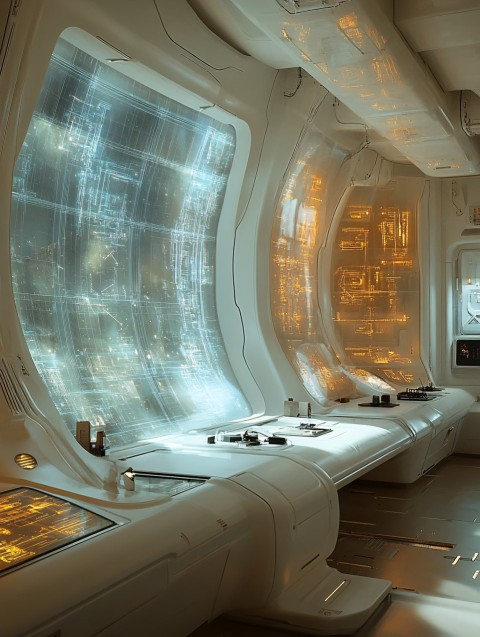 Futuristic Sci-Fi Interior with Holographic Displays and LED Lighting