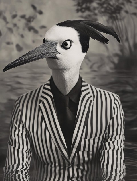 Bird-Faced Man in Futuristic Italian Avant-Garde Suit