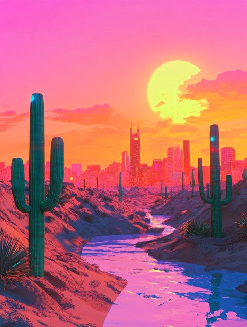 Dreamy Desert City at Sunset in Lo-Fi Anime Style